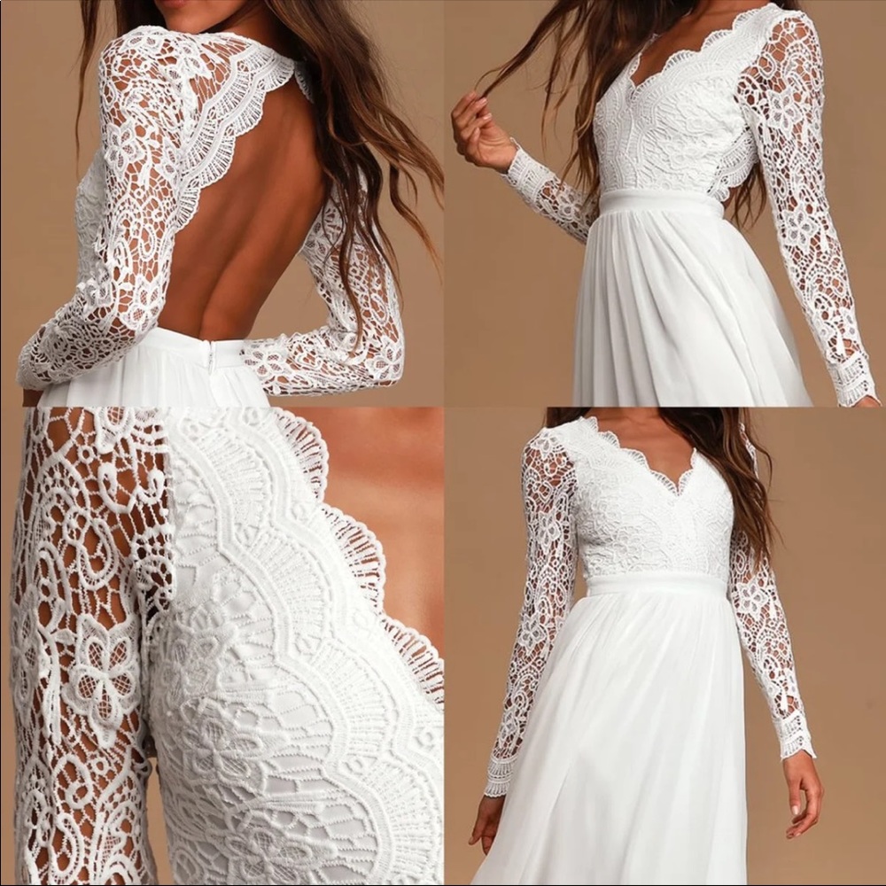 Awaken My Love White Long Sleeve Lace Maxi Dress